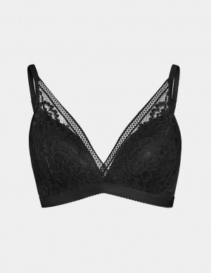 Knix Lace Deep-V Bras Black | LYCFAE-436