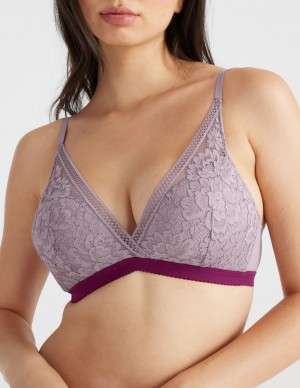 Knix Lace Deep-V Bras Purple | MSKFNQ-205