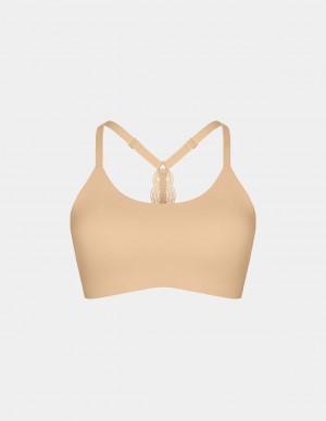 Knix Lace Racerback Bras Beige | MBNFGA-548