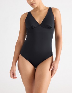 Knix Leakproof Deep V One Piece Swimsuits Black | ZXVWBO-861