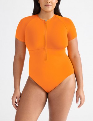 Knix Short Sleeve Zip One Piece Swimsuits Orange | MPESBF-251