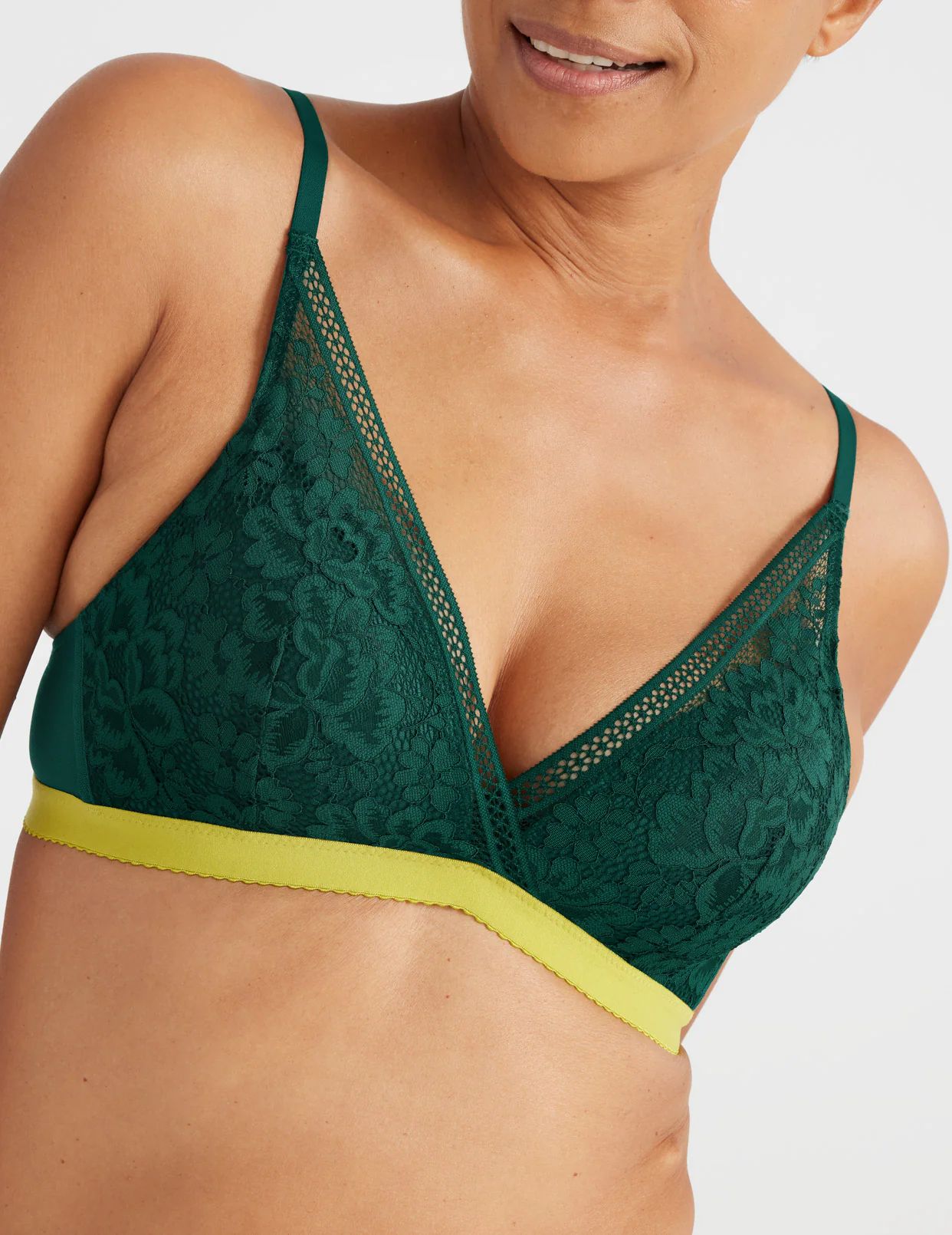 Knix Lace Deep-V Bras Green | KMUITO-328