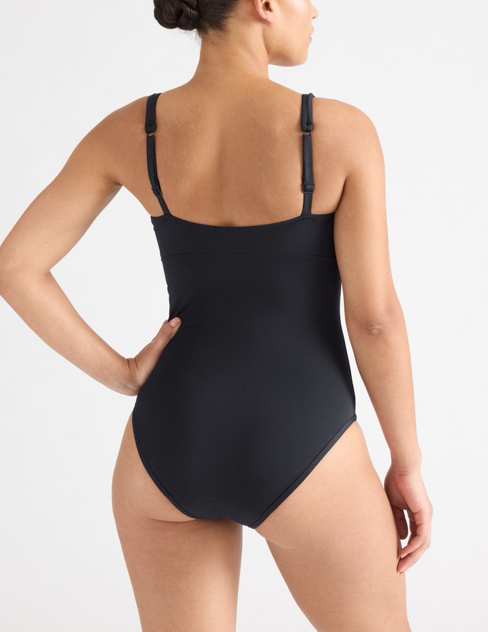 Knix Leakproof Deep V One Piece Swimsuits Black | ZXVWBO-861