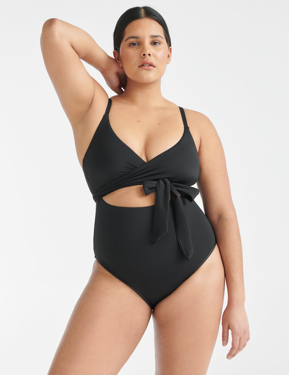 Knix Leakproof Wrap One Piece Swimsuits Black | MJOKDY-876