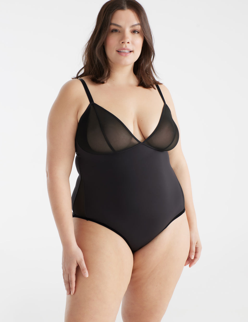 Knix Mesh Deep V Bodysuit Black | BZCXLE-681