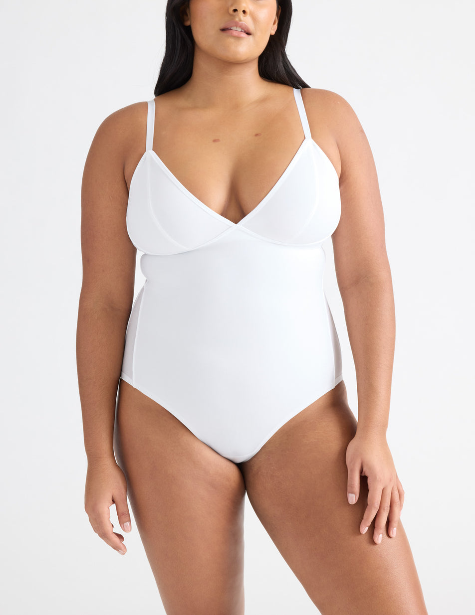 Knix Mesh Deep V Bodysuit White | KUGYLN-523