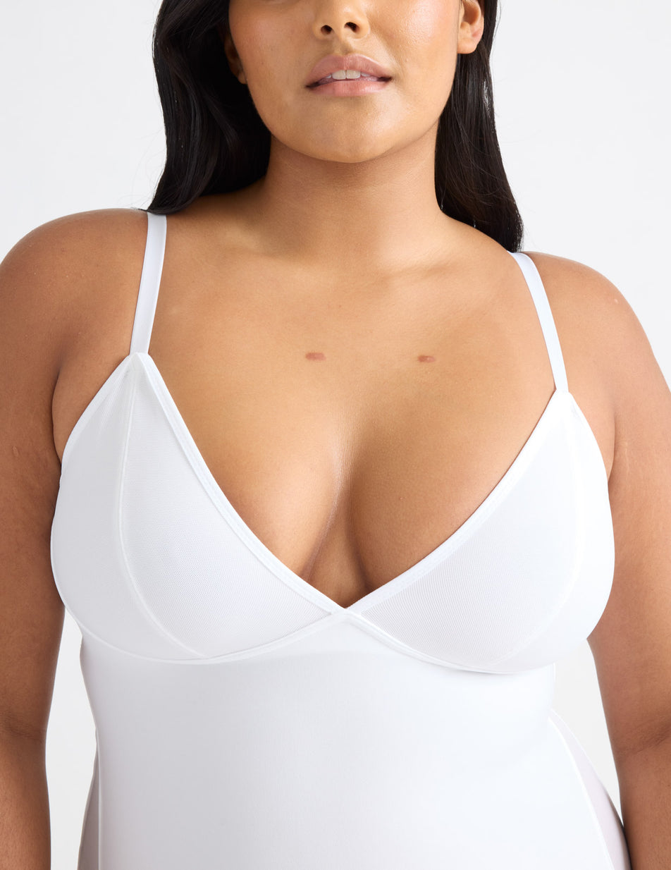 Knix Mesh Deep V Bodysuit White | KUGYLN-523