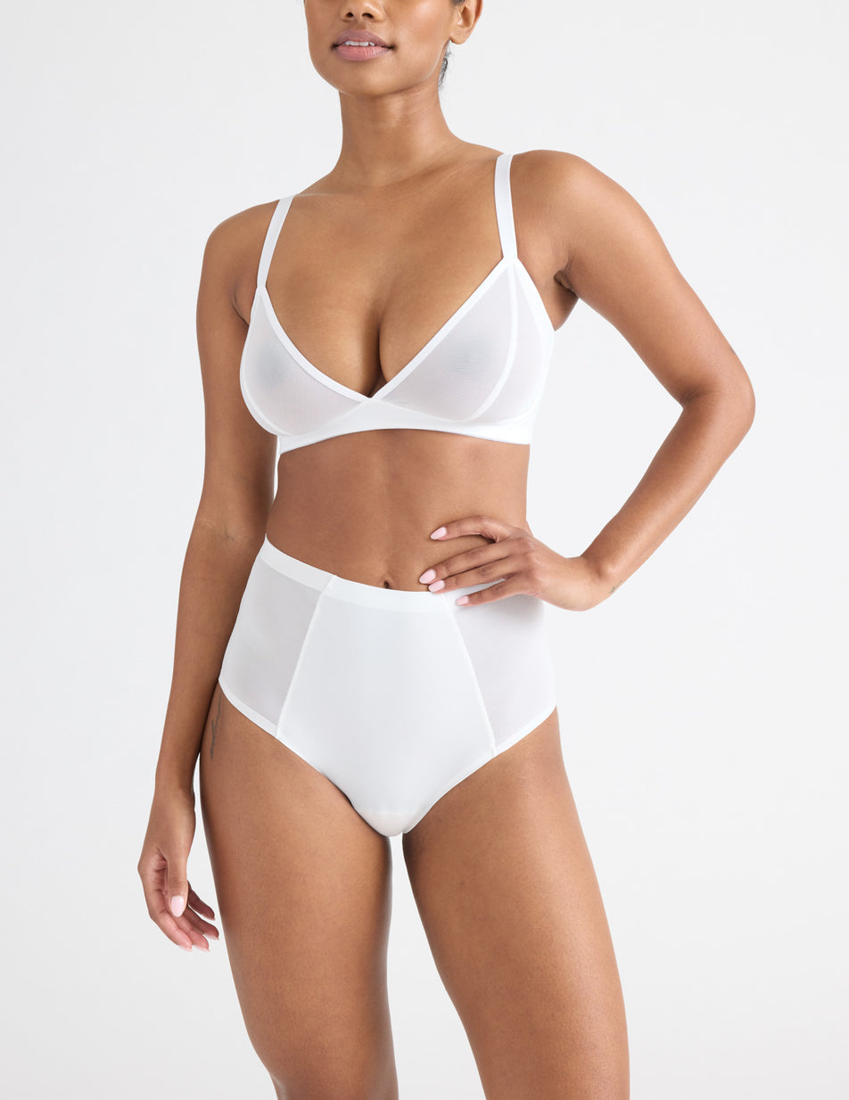 Knix Mesh Deep V Bras White | SMJDFK-382