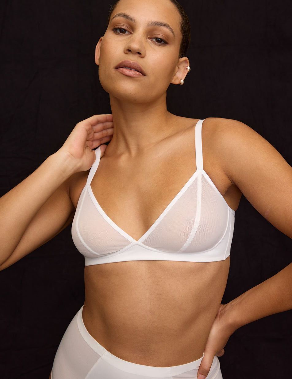 Knix Mesh Deep V Bras White | SMJDFK-382