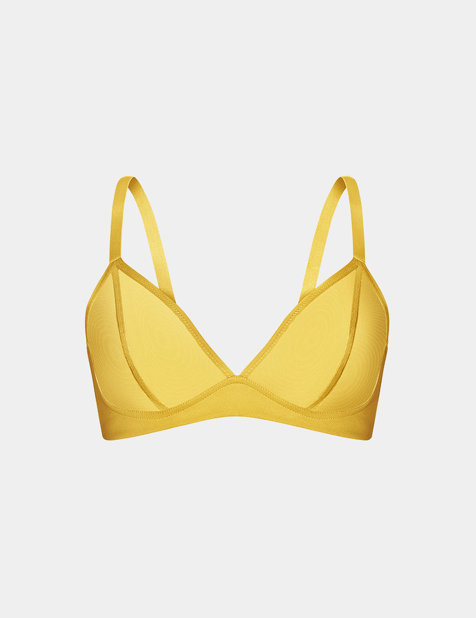 Knix Mesh Deep V Bras Yellow | VAKFGT-613