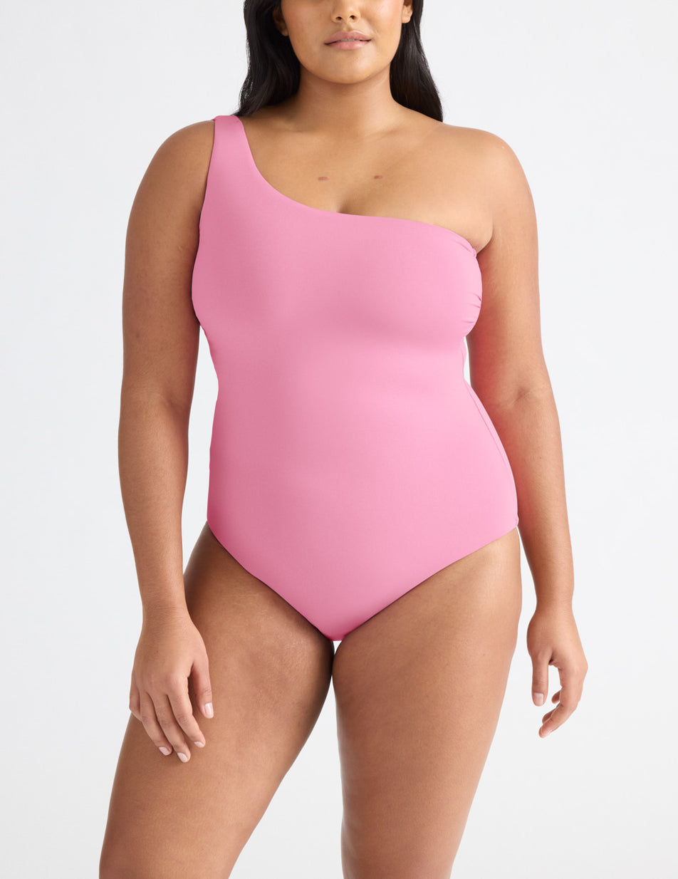 Knix One Shoulder One Piece Swimsuits Pink | ZUQGWL-618