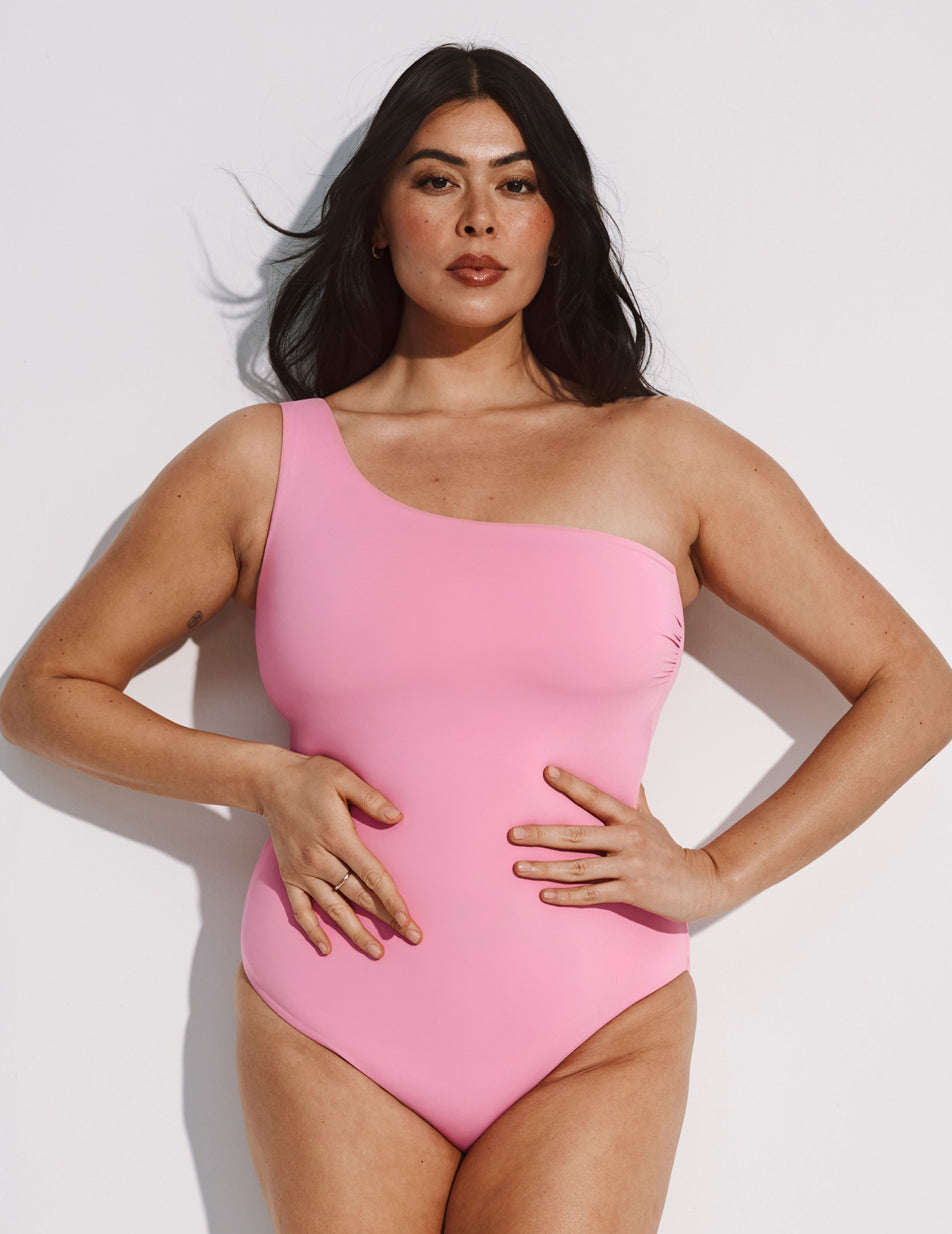 Knix One Shoulder One Piece Swimsuits Pink | ZUQGWL-618