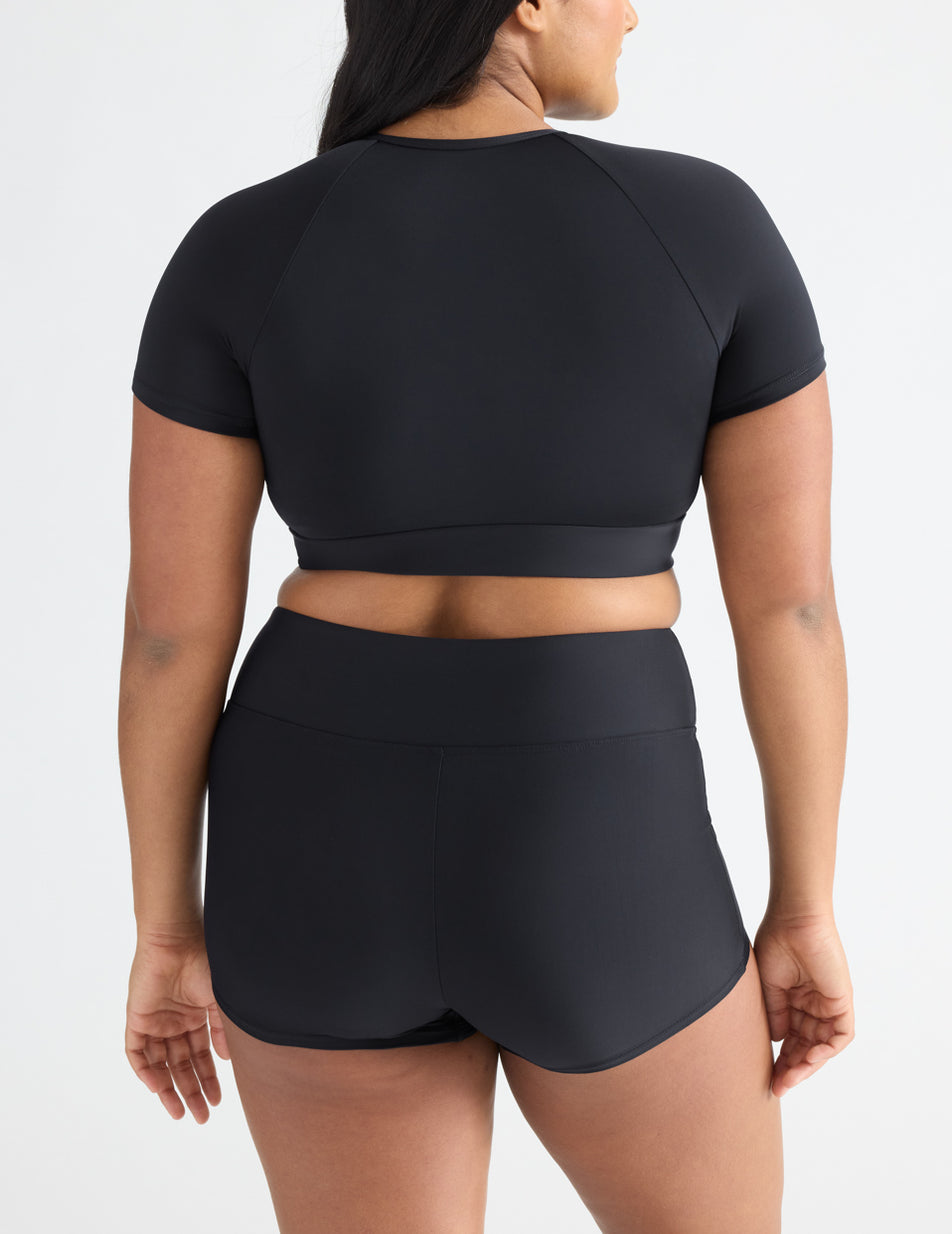 Knix Short Sleeve Zip Cropped Swimsuits Black | HURIQB-627