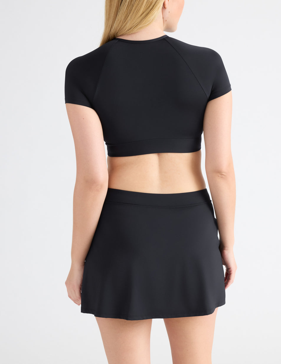 Knix Short Sleeve Zip Cropped Swimsuits Black | HURIQB-627