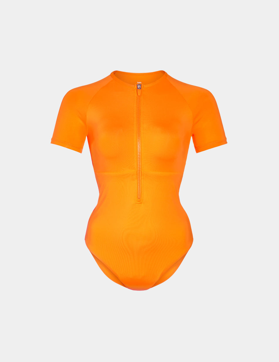 Knix Short Sleeve Zip One Piece Swimsuits Orange | MPESBF-251